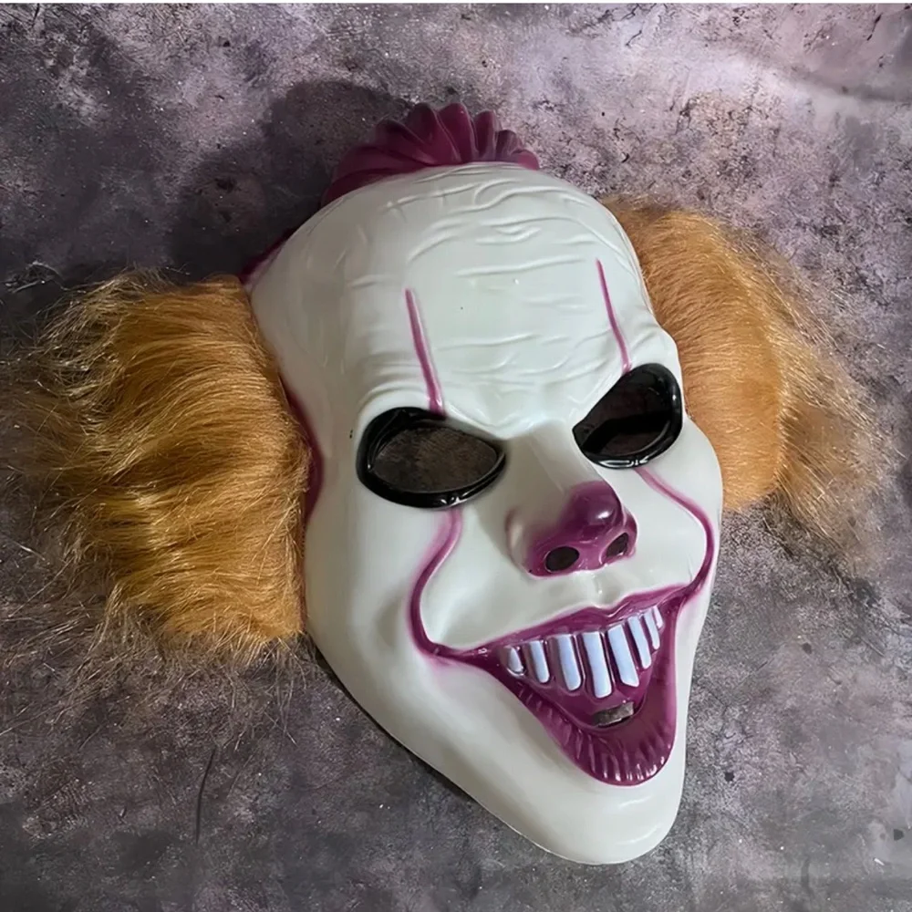 Creepy Clown Mask with Orange Hair